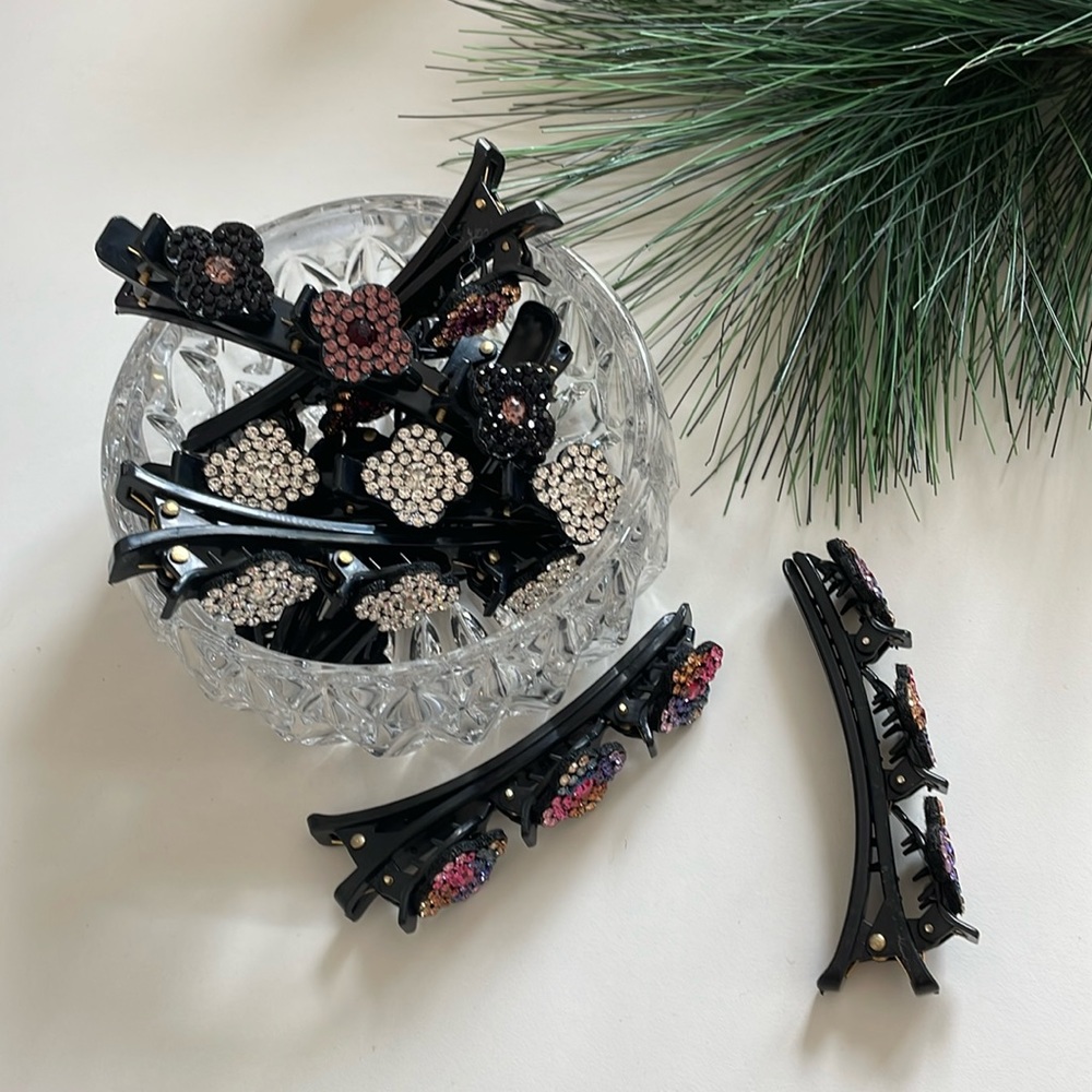 New - Bedazzled - Set - 8 Floral Jewel Hair Clips - Accessory - Sparkle - Shiny